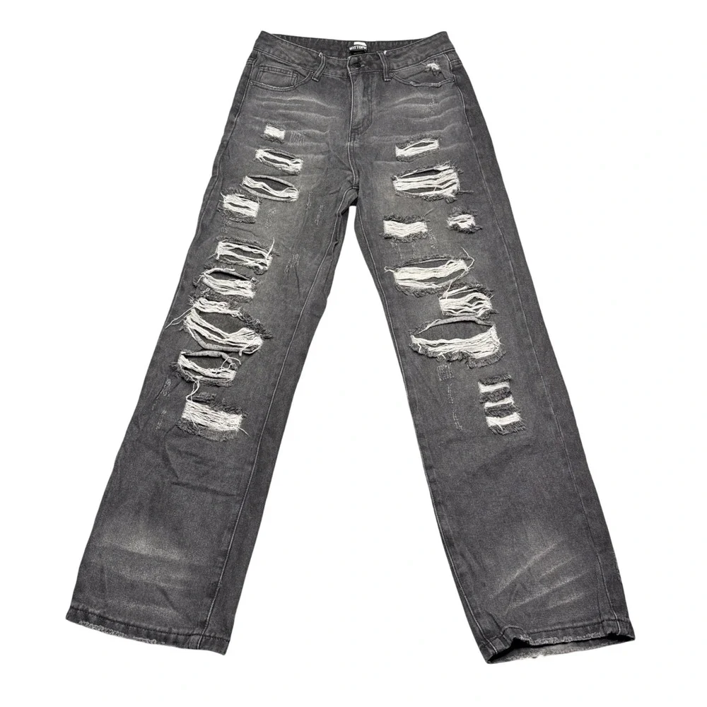 Hot Topic Distressed Grunge Ripped Jeans Black Wash Wide Leg Denim Men 28Wx32L